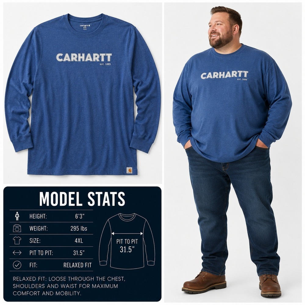 Carhartt Mens 4XL Blue Loose Fit Long Sleeve Logo Graphic T-Shirt TK5422-M